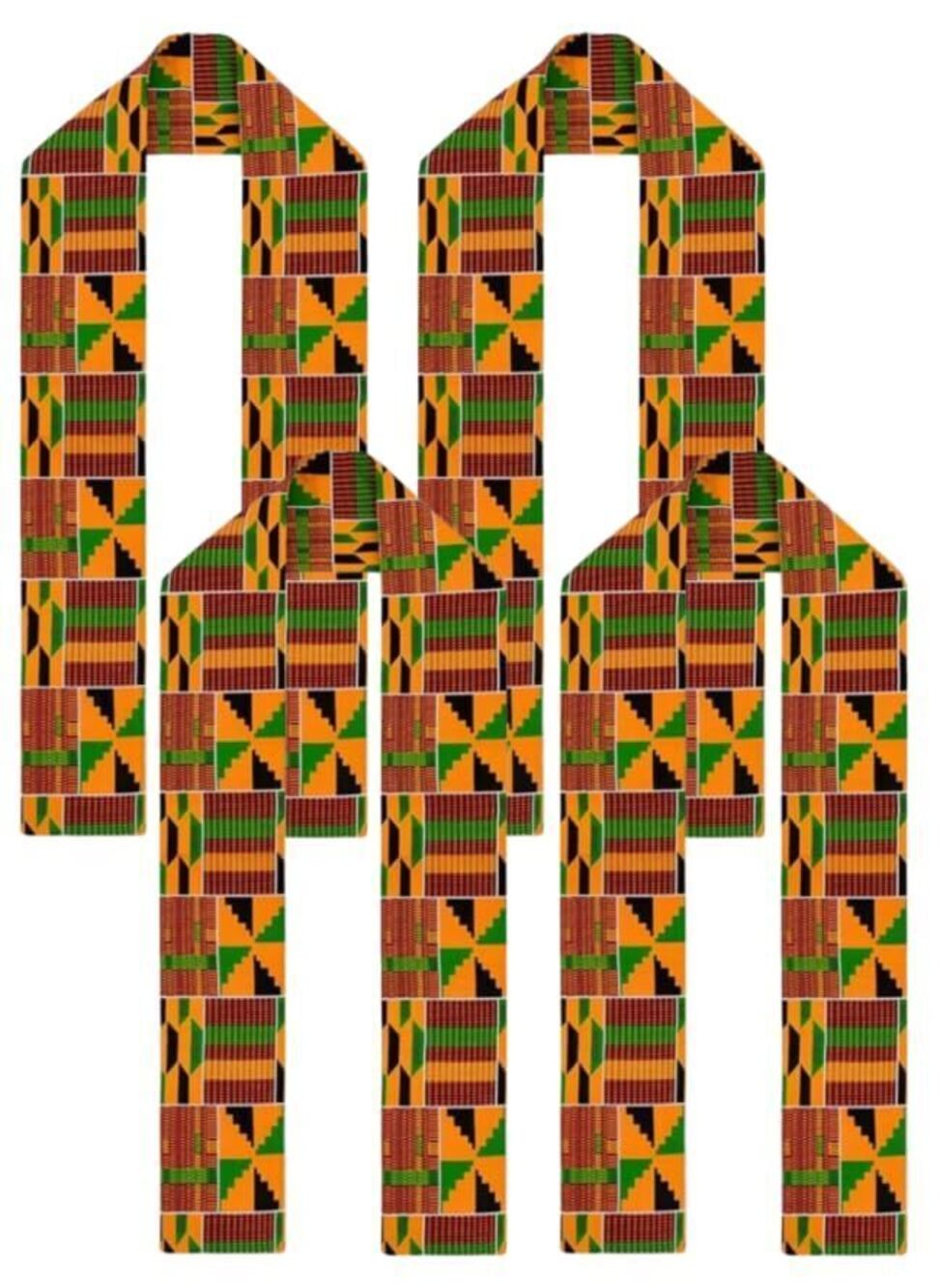 3209 4 Pieces African Scarf Kente Cloth Stole Dashiki Print Sash Black
